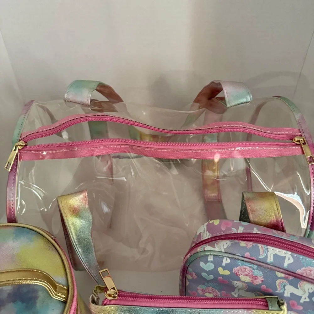 Underonesky Colorful Unicorn Clear Tote Bag and travel bags